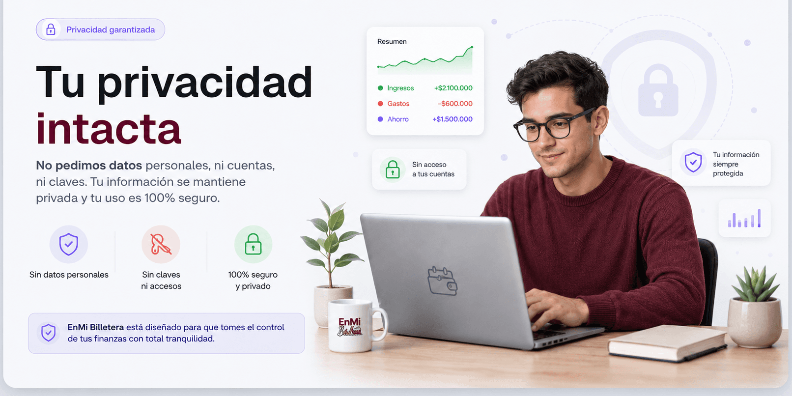 Tu privacidad, intacta — no se piden datos personales ni privados