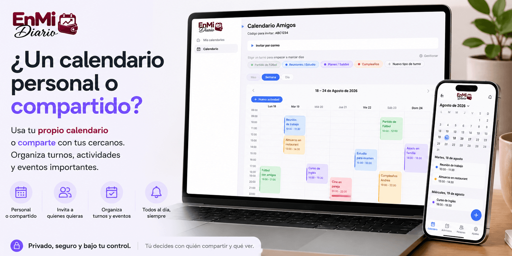 Calendario compartido — organiza turnos en equipo, sin líos